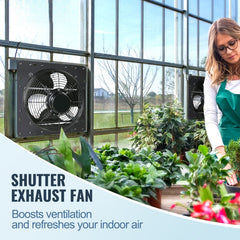 Shutter Exhaust Fan, 406 mm /16inch with Temperature Humidity Controller, EC-motor, 1747 CFM, Variable Speed Adjustable Wall Mount Attic Fan, Ventilation and Cooling for Greenhouses, Garages, Sheds