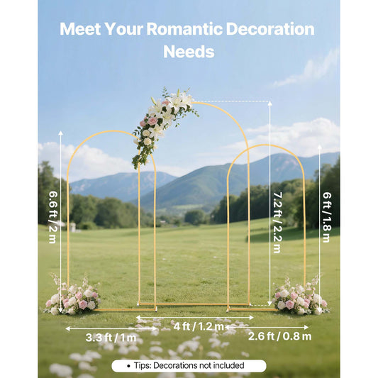 Arch Backdrop Stand, Set of 3, 2.2/2/1.8 m , Stable Structure, Easy Assembly, Gold Metal Arch Backdrop Stand for Wedding, Birthday Party, Graduation, Holiday Celebration, and Ceremony Decoration