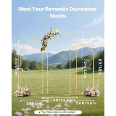 Arch Backdrop Stand, Set of 3, 2.2/2/1.8 m , Stable Structure, Easy Assembly, Gold Metal Arch Backdrop Stand for Wedding, Birthday Party, Graduation, Holiday Celebration, and Ceremony Decoration