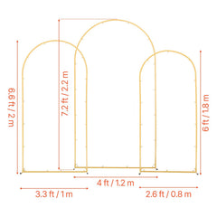 Arch Backdrop Stand, Set of 3, 2.2/2/1.8 m , Stable Structure, Easy Assembly, Gold Metal Arch Backdrop Stand for Wedding, Birthday Party, Graduation, Holiday Celebration, and Ceremony Decoration