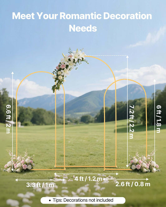 Arch Backdrop Stand, Set of 3, 2.2/2/1.8 m , Stable Structure, Easy Assembly, Gold Metal Arch Backdrop Stand for Wedding, Birthday Party, Graduation, Holiday Celebration, and Ceremony Decoration