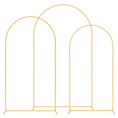 Arch Backdrop Stand, Set of 3, 2.4/2.2/2 m, Stable Structure, Easy Assembly, Gold Metal Arch Backdrop Stand for Wedding, Birthday Party, Graduation, Holiday Celebration, and Ceremony Decoration