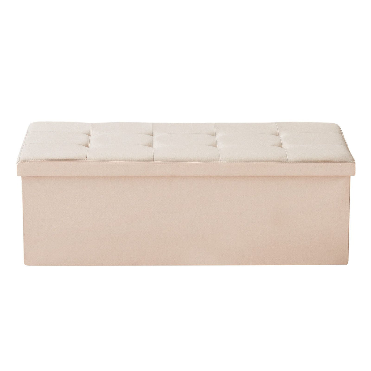 Foldable Storage Ottoman Bench, End of Bed Bench with Side Bags, Folding Upholstered Storage Chest Supports 660 lbs, Linen Bed Ottoman with Large Space for Living Room, Bedroom, Entryway, Beige