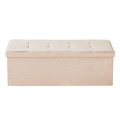 Foldable Storage Ottoman Bench, End of Bed Bench with Side Bags, Folding Upholstered Storage Chest Supports 660 lbs, Linen Bed Ottoman with Large Space for Living Room, Bedroom, Entryway, Beige