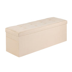 Foldable Storage Ottoman Bench, End of Bed Bench with Side Bags, Folding Upholstered Storage Chest Supports 660 lbs, Linen Bed Ottoman with Large Space for Living Room, Bedroom, Entryway, Beige