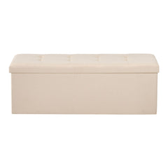 Foldable Storage Ottoman Bench, End of Bed Bench with Side Bags, Folding Upholstered Storage Chest Supports 660 lbs, Linen Bed Ottoman with Large Space for Living Room, Bedroom, Entryway, Beige