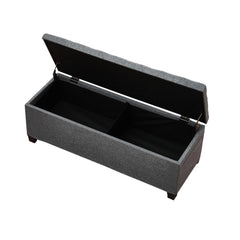 Storage Ottoman Bench, Button-Tufted End of Bed Bench with Side Bags, Flip-up Upholstered Storage Chest with Metal Frame, Linen Bed Ottoman for Living Room, Bedroom, Entryway, Office, Grey