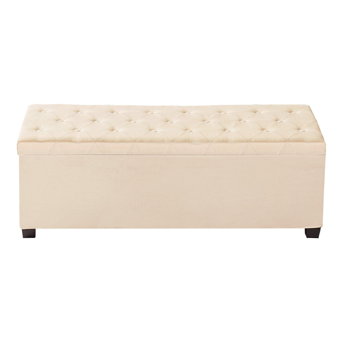 Storage Ottoman Bench, Button-Tufted End of Bed Bench with Side Bags, Flip-up Upholstered Storage Chest with Metal Frame, Linen Bed Ottoman for Living Room, Bedroom, Entryway, Office, Beige