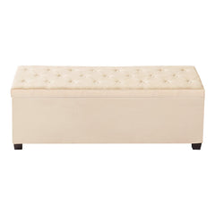 Storage Ottoman Bench, Button-Tufted End of Bed Bench with Side Bags, Flip-up Upholstered Storage Chest with Metal Frame, Linen Bed Ottoman for Living Room, Bedroom, Entryway, Office, Beige