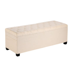 Storage Ottoman Bench, Button-Tufted End of Bed Bench with Side Bags, Flip-up Upholstered Storage Chest with Metal Frame, Linen Bed Ottoman for Living Room, Bedroom, Entryway, Office, Beige