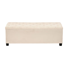 Storage Ottoman Bench, Button-Tufted End of Bed Bench with Side Bags, Flip-up Upholstered Storage Chest with Metal Frame, Linen Bed Ottoman for Living Room, Bedroom, Entryway, Office, Beige