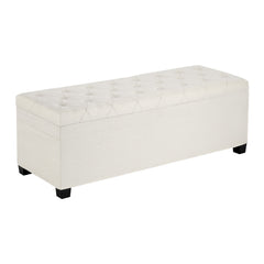 Storage Ottoman Bench, Button-Tufted End of Bed Bench with Side Bags, Flip-up Upholstered Storage Chest with Metal Frame, Linen Bed Ottoman for Living Room, Bedroom, Entryway, Office, Beige