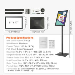 Pedestal Sign Holder Adjustable Poster Stand 11 x 17 Inch Metal Base