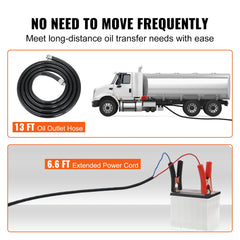 Fuel Transfer Pump, 12V DC, 10 GPM, 8 m Lift, Portable Electric Diesel Transfer Extractor Pump Kit with Automatic Shut-off Nozzle, Delivery & Suction Hose for Diesel, Kerosene, Transformer Oil