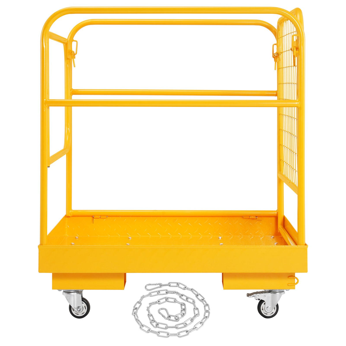 Forklift Safety Cage, 544 kg Load Capacity, 92 x 92 cm Folding Forklift Work Platform with Lockable Swivel Wheels, Drain Hole, and Device Chain, Holds 1 to 2 Adults, Perfect for Aerial Work