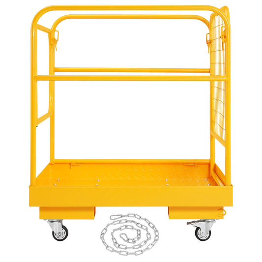 Forklift Safety Cage, 544 kg Load Capacity, 92 x 92 cm Folding Forklift Work Platform with Lockable Swivel Wheels, Drain Hole, and Device Chain, Holds 1 to 2 Adults, Perfect for Aerial Work