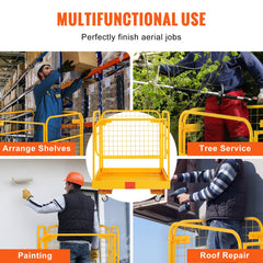 Forklift Safety Cage, 544 kg Load Capacity, 92 x 92 cm Folding Forklift Work Platform with Lockable Swivel Wheels, Drain Hole, and Device Chain, Holds 1 to 2 Adults, Perfect for Aerial Work