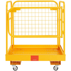 Forklift Safety Cage, 544 kg Load Capacity, 92 x 92 cm Folding Forklift Work Platform with Lockable Swivel Wheels, Drain Hole, and Device Chain, Holds 1 to 2 Adults, Perfect for Aerial Work