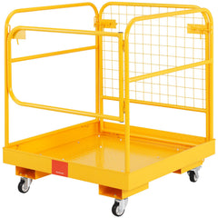 Forklift Safety Cage, 544 kg Load Capacity, 92 x 92 cm Folding Forklift Work Platform with Lockable Swivel Wheels, Drain Hole, and Device Chain, Holds 1 to 2 Adults, Perfect for Aerial Work