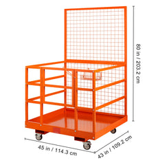 Forklift Safety Cage Work Platform 43X45in 1400lbs w/ Wheels for Aerial