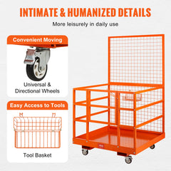 Forklift Safety Cage Work Platform 43X45in 1400lbs w/ Wheels for Aerial