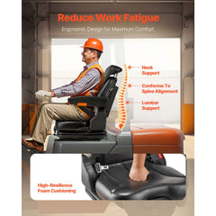 Universal Forklift Seat, Tractor Suspension Seat with Adjustable Back, Armrest, Headrest & Safety Belt, Secure Fold Down Tractor Seat with Micro Switch, Lawnmower Seat for Skid Loader Bulldozer