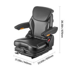 Universal Forklift Seat, Tractor Suspension Seat with Adjustable Back, Armrest, Headrest & Safety Belt, Secure Fold Down Tractor Seat with Micro Switch, Lawnmower Seat for Skid Loader Bulldozer