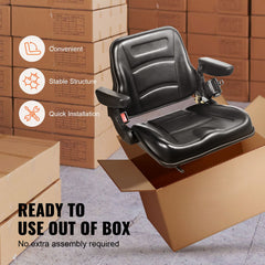 Universal Forklift Seat, Fold Down Tractor Seat with Adjustable Angle Back, Micro Switch, Seatbelt and Armrests, 16-34 cm Slot Tractor Seat for Tractor Loader Excavator