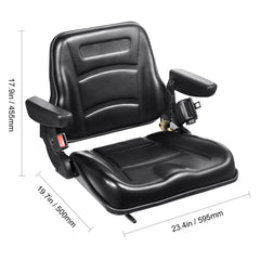Universal Forklift Seat, Fold Down Tractor Seat with Adjustable Angle Back, Micro Switch, Seatbelt and Armrests, 16-34 cm Slot Tractor Seat for Tractor Loader Excavator