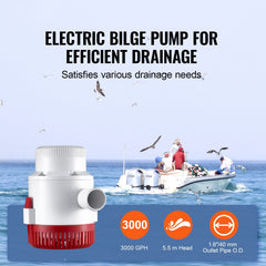 Bilge Pump, 3000GPH Automatic Submersible Boat Bilge Water Pump with Float Switch, 40 mm Outlet Diameter, Small Boat Bilge Pump, Marine Electric Bilge Pump for Boats, Ponds, Pools, Basements