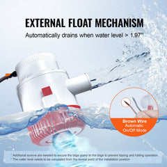 Bilge Pump, 3000GPH Automatic Submersible Boat Bilge Water Pump with Float Switch, 40 mm Outlet Diameter, Small Boat Bilge Pump, Marine Electric Bilge Pump for Boats, Ponds, Pools, Basements