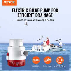 Bilge Pump, 3000GPH Automatic Submersible Boat Bilge Water Pump with Float Switch, 40 mm Outlet Diameter, Small Boat Bilge Pump, Marine Electric Bilge Pump for Boats, Ponds, Pools, Basements