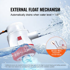 Bilge Pump, 3000GPH Automatic Submersible Boat Bilge Water Pump with Float Switch, 40 mm Outlet Diameter, Small Boat Bilge Pump, Marine Electric Bilge Pump for Boats, Ponds, Pools, Basements