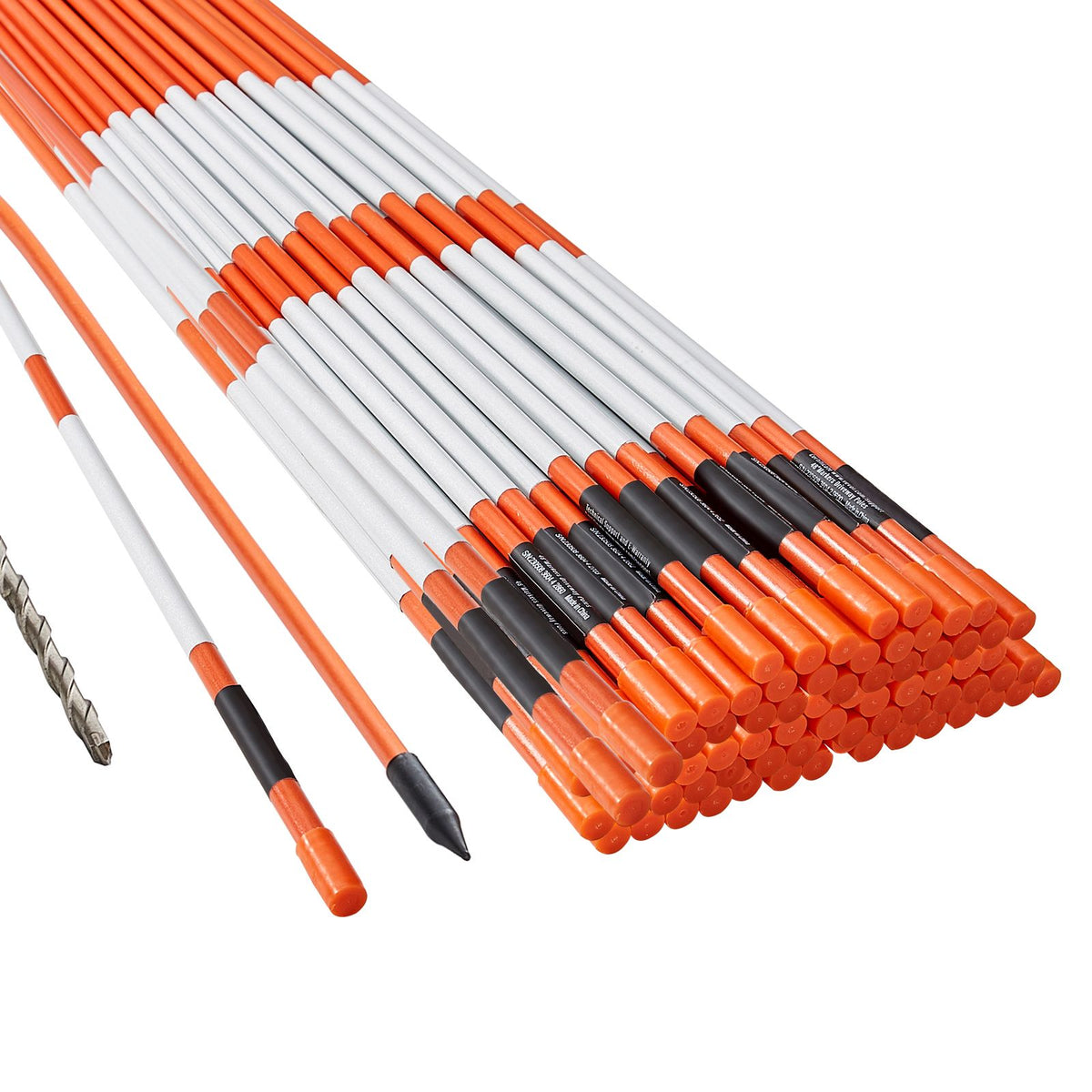 Driveway Markers, 100PCS 121.5cm, 0.78cm Diameter, Orange Fiberglass Poles Snow Stakes with Reflective Tape, 30cm Steel Drill Bit & Protection Gloves for Parking Lots, Walkways Easy Visibility