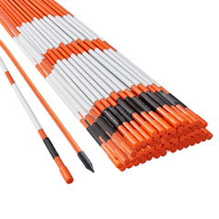 Driveway Markers, 100PCS 121.5cm, 0.78cm Diameter, Orange Fiberglass Poles Snow Stakes with Reflective Tape, 30cm Steel Drill Bit & Protection Gloves for Parking Lots, Walkways Easy Visibility