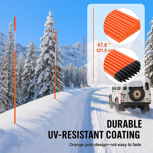 Driveway Markers, 100PCS 121.5cm, 0.78cm Diameter, Orange Fiberglass Poles Snow Stakes with Reflective Tape, 30cm Steel Drill Bit & Protection Gloves for Parking Lots, Walkways Easy Visibility