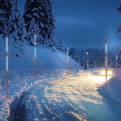 Driveway Markers, 50 PCS 121.5 cm, 0.78 cm Diameter Orange Fiberglass Poles Snow Stakes with Reflective Tape, 30 cm Steel Drill Bit & Protection Gloves for Parking Lots, Walkways Easy Visibility