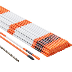 Driveway Markers, 50 PCS 121.5 cm, 0.78 cm Diameter Orange Fiberglass Poles Snow Stakes with Reflective Tape, 30 cm Steel Drill Bit & Protection Gloves for Parking Lots, Walkways Easy Visibility