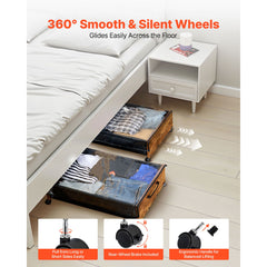 Under Bed Storage with Wheels, 650 x 460 x 180 mm Underbed Containers, Underbed Shoes Organizer with Lockable Wheels, Rolling Under the Bed Storage Bins for Clothes, Shoes, Blankets, 2 Pack