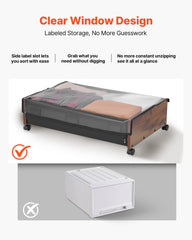 Under Bed Storage with Wheels, 650 x 460 x 180 mm Underbed Containers, Underbed Shoes Organizer with Lockable Wheels, Rolling Under the Bed Storage Bins for Clothes, Shoes, Blankets, 2 Pack