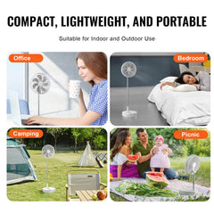 12 Inch Foldable Oscillating Standing Fan with Remote Control, 4 Speed Adjustable Portable Desk Quiet Fan, 7200mah Rechargeable USB Small Fan, Folded Rotating Floor Fan for Bedroom Office Travel