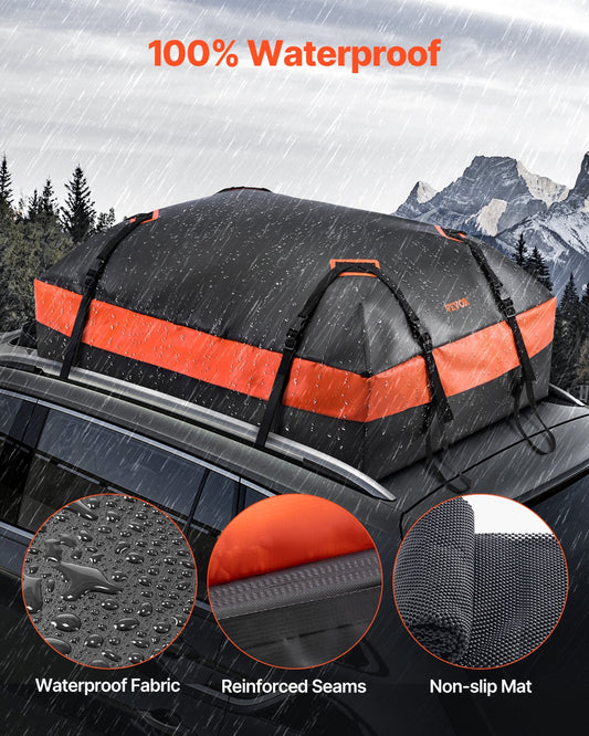 Car Rooftop Cargo Carrier Bag, 15 Cubic Feet Car Roof Cargo Carrier, 100% Waterproof Heavy Duty 840D PVC Roof Luggage Bag for All Vehicle with/without Rack- with Lock, Non-Slip Mat, 4 Door Hooks