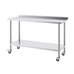 24 x 60 x 40 Inch Stainless Steel Work Table, Commercial Food Prep Worktable with Casters, Heavy Duty Prep Worktable, Metal Work Table with Adjustable Height for Restaurant, Home and Hotel