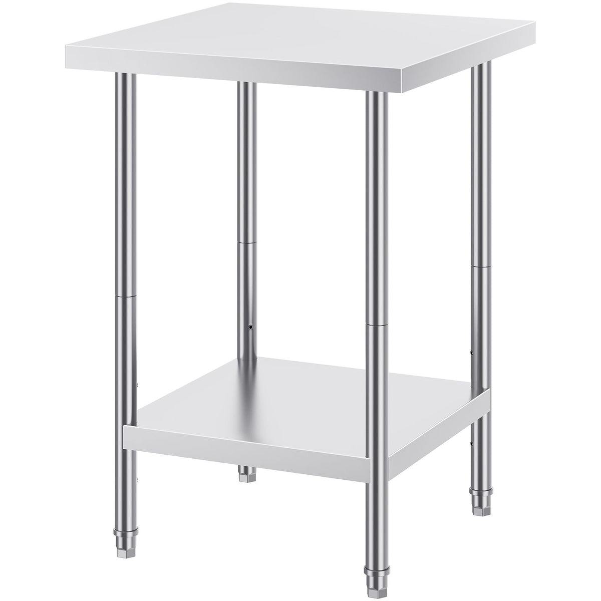 Stainless Steel Prep Table, 24 x 24 x 34 Inch, Heavy Duty Metal Worktable with 3 Adjustable Height Levels, Commercial Workstation for Kitchen Garage Restaurant Backyard