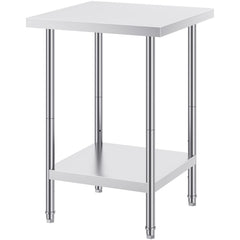 Stainless Steel Prep Table, 24 x 24 x 34 Inch, Heavy Duty Metal Worktable with 3 Adjustable Height Levels, Commercial Workstation for Kitchen Garage Restaurant Backyard