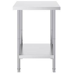Stainless Steel Prep Table, 24 x 24 x 34 Inch, Heavy Duty Metal Worktable with 3 Adjustable Height Levels, Commercial Workstation for Kitchen Garage Restaurant Backyard