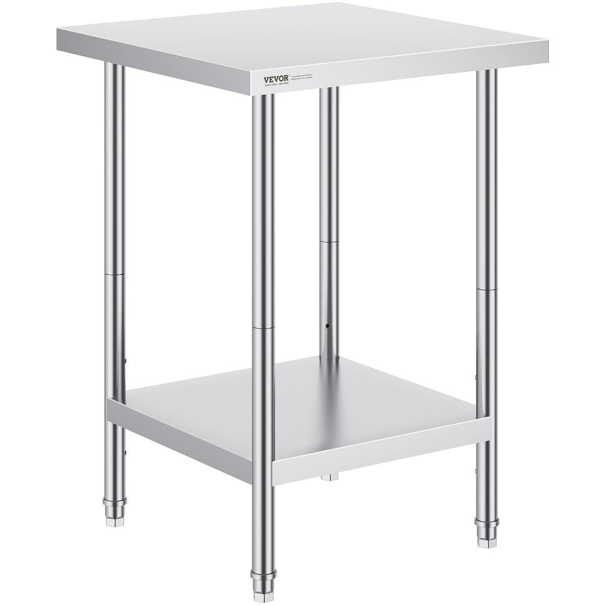 Stainless Steel Prep Table, 24 x 24 x 34 Inch, Heavy Duty Metal Worktable with 3 Adjustable Height Levels, Commercial Workstation for Kitchen Garage Restaurant Backyard