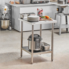 Stainless Steel Prep Table, 24 x 24 x 34 Inch, Heavy Duty Metal Worktable with 3 Adjustable Height Levels, Commercial Workstation for Kitchen Garage Restaurant Backyard
