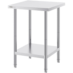 Stainless Steel Prep Table, 24 x 24 x 34 Inch, Heavy Duty Metal Worktable with 3 Adjustable Height Levels, Commercial Workstation for Kitchen Garage Restaurant Backyard
