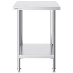 Stainless Steel Prep Table, 24 x 24 x 34 Inch, Heavy Duty Metal Worktable with 3 Adjustable Height Levels, Commercial Workstation for Kitchen Garage Restaurant Backyard
